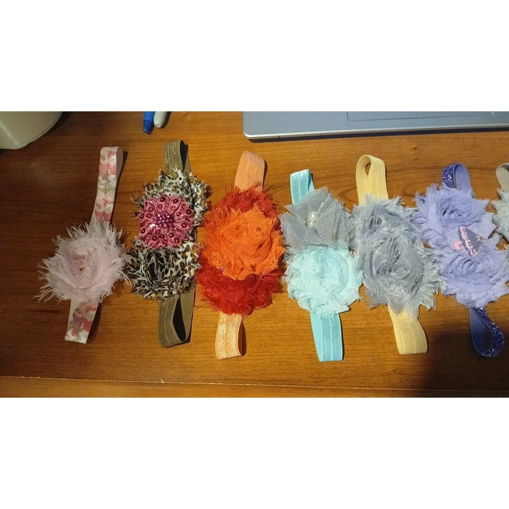 Lot of 10 Handmade Baby Headbands Floral Rosette Elastic Hairbows Multicolor